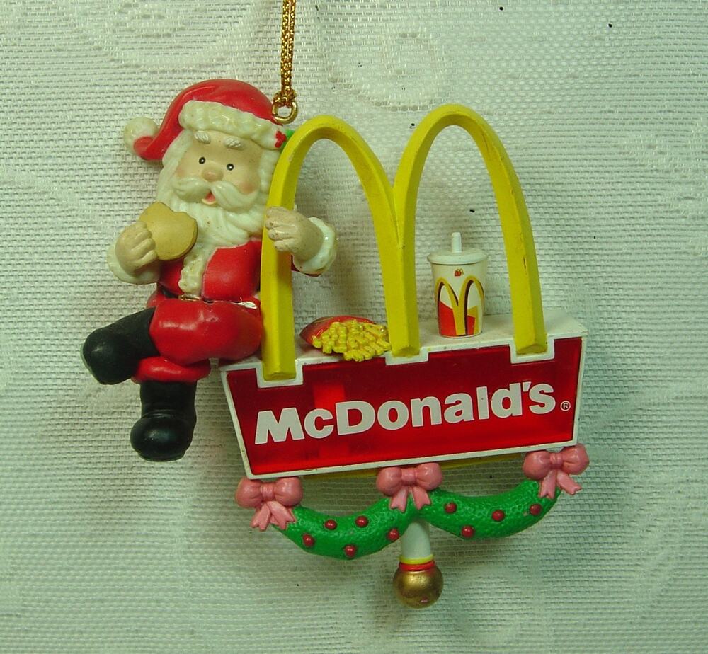 VINTAGE McDONALD'S ORANAMENT-SANTA EATING A HAMBURGER BY GOLDEN ARCHES-1996